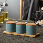 Tris di Organizer in Ceramica con Dettagli in Legno