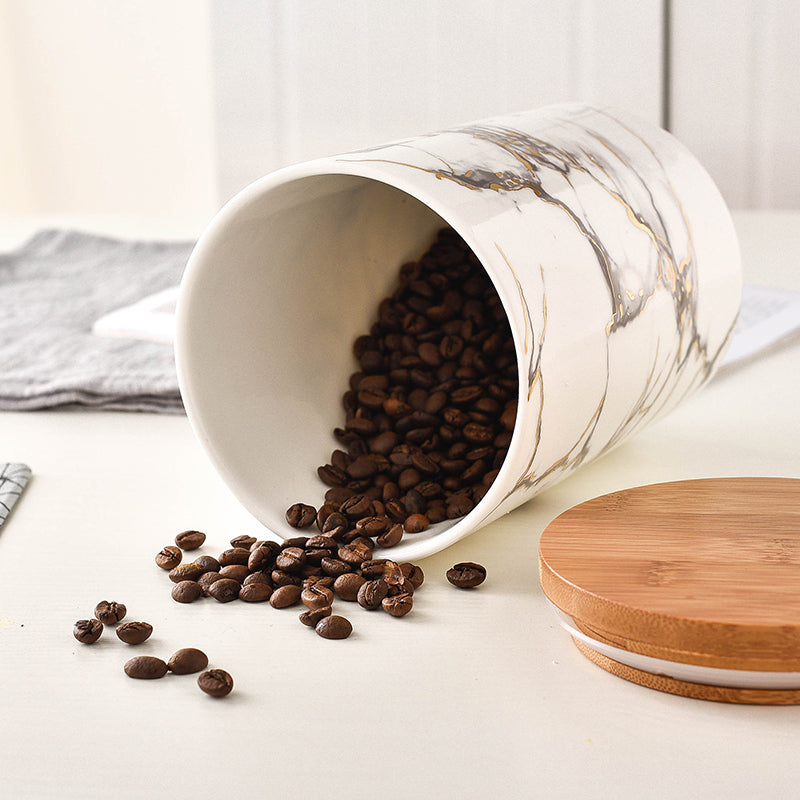 Marble Luxury Jar: Barattolo in Ceramica con Coperchio in Legno