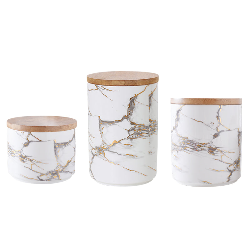 Marble Luxury Jar: Barattolo in Ceramica con Coperchio in Legno