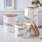 Marble Luxury Jar: Barattolo in Ceramica con Coperchio in Legno