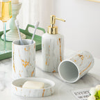 Set Accessori Bagno in Ceramica - Effetto Marmo & Oro