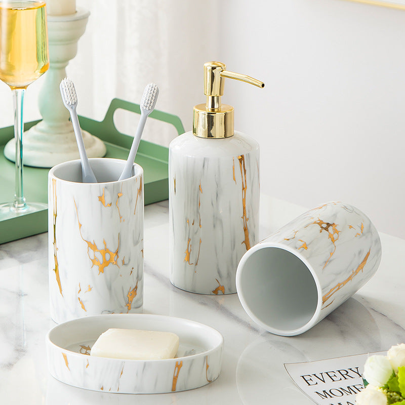 Set Accessori Bagno in Ceramica - Effetto Marmo & Oro